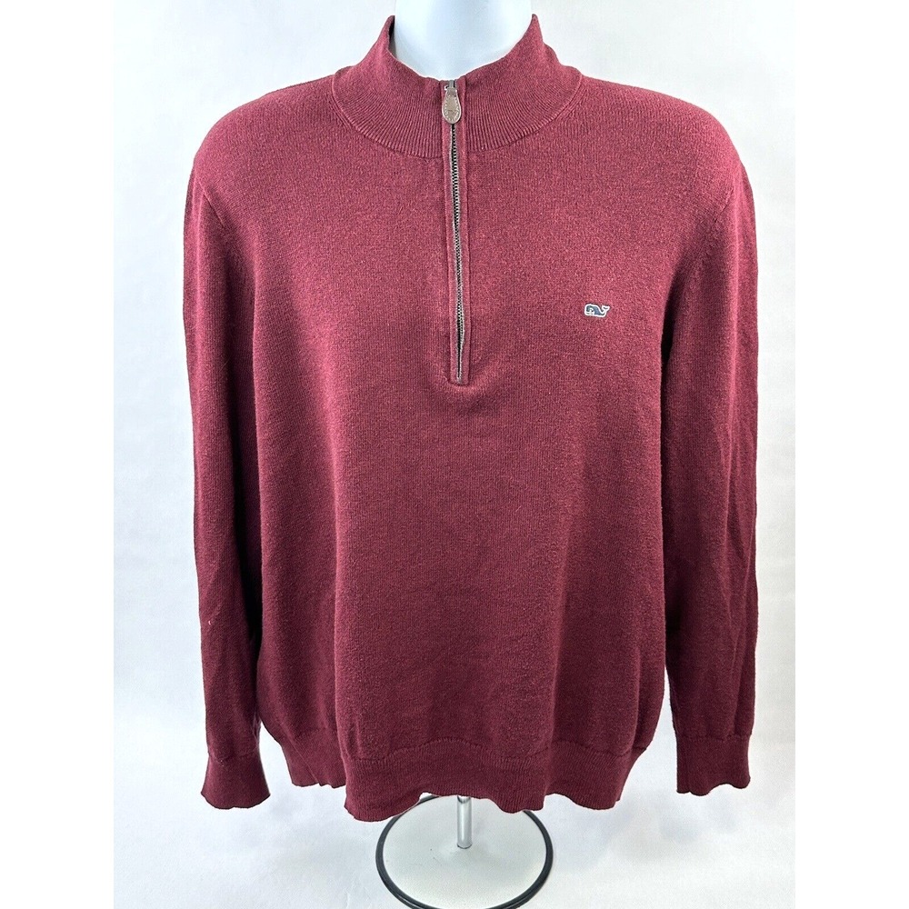 Vineyard Vines Sweater Mens Large Burgundy Pullover 1/4 Zip Cashmere Blend